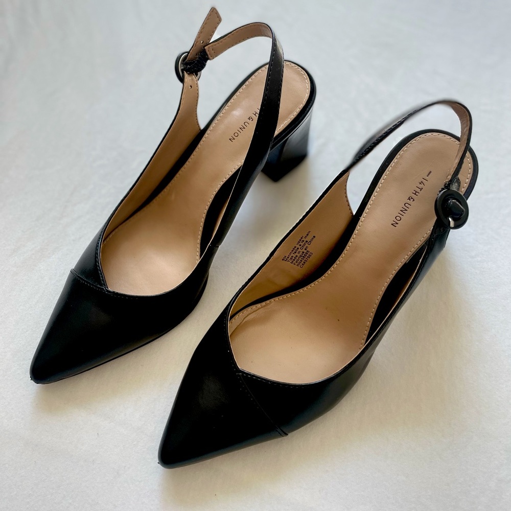 14th & Union Black Sling Back Heels Size 6